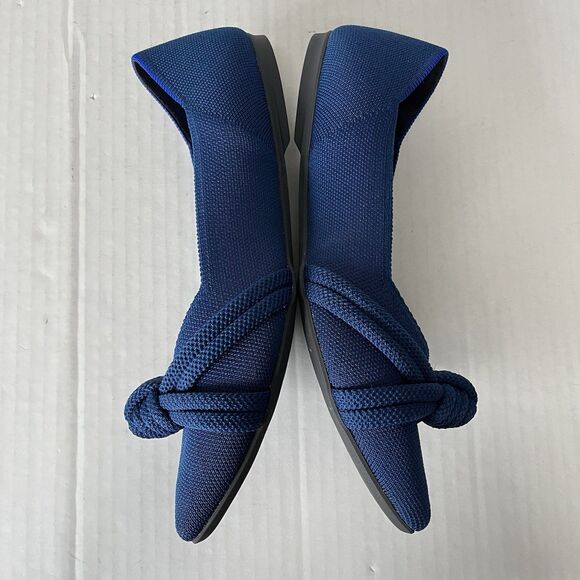 Rothy's The Knot Point II Ocean Blue Pointed Toe Knit Flats Knotted Bow Size 9.5 - Picture 7 of 16